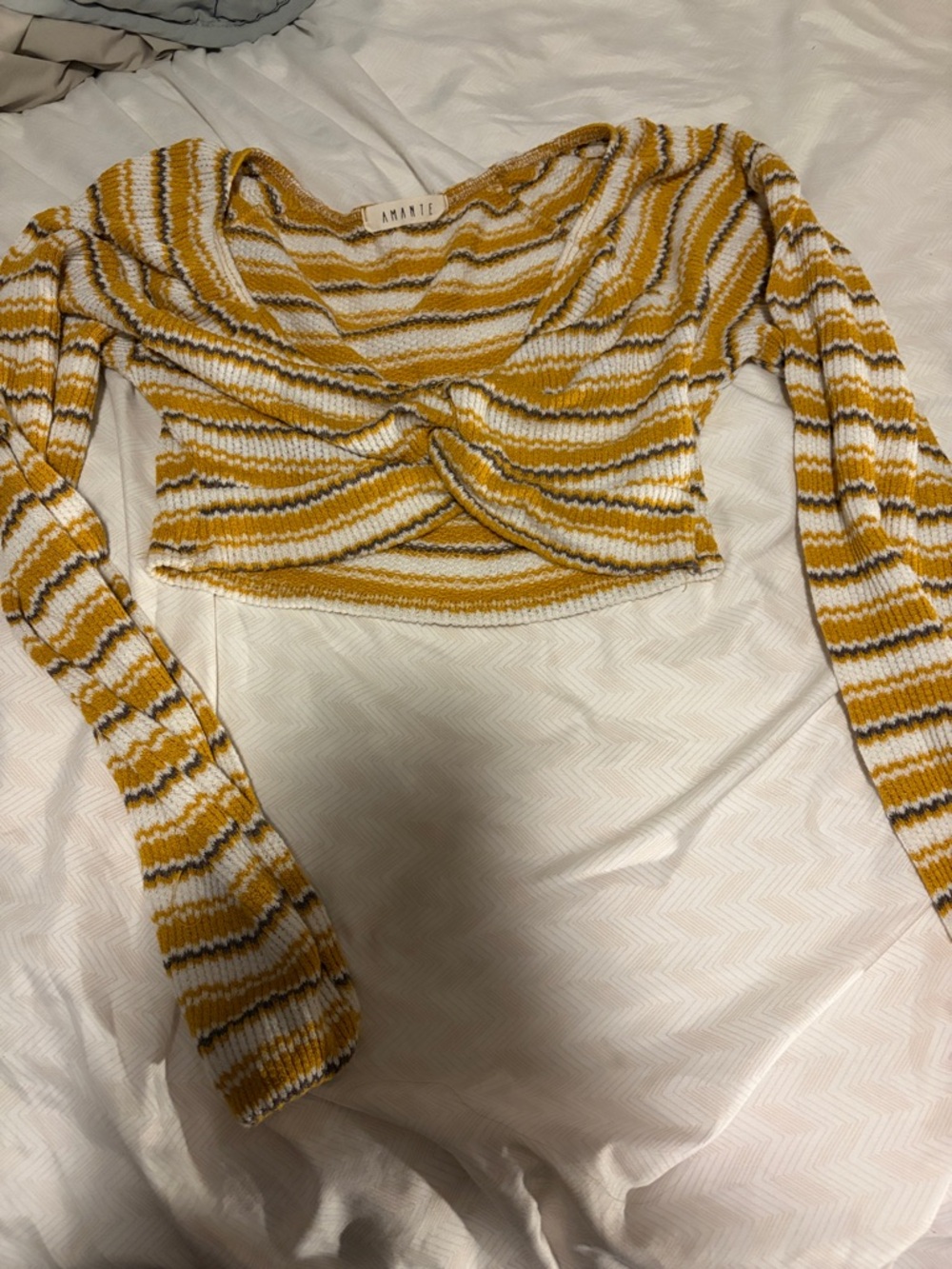 Amante Striped Knit Crop Top and Flared Leggings  Set in Mustard and White - S - Picture 2 of 6
